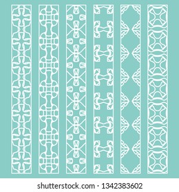 Vector set of line borders with geometric repeating texture. Isolated design elements for page decoration, headline, banners, wedding invitation cards. Fashion white lace collection