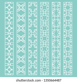 Vector set of line borders with geometric repeating patttern. Isolated design elements for page decoration, headline, banners, wedding invitation cards. Fashion white lace collection