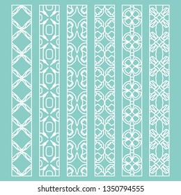 Vector set of line borders with geometric repeating texture. Isolated design elements for page decoration, headline, banners, wedding invitation cards. Fashion white lace collection