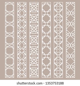 Vector set of line borders with geometric repeating texture. Isolated design elements for page decoration, headline, banners, wedding invitation cards. Fashion white lace collection