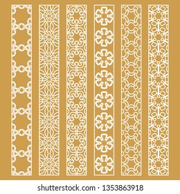 Vector set of line borders with geometric repeating texture. Isolated design elements for page decoration, headline, banners, wedding invitation cards. Fashion white lace collection