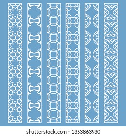 Vector set of line borders with geometric repeating texture. Isolated design elements for page decoration, headline, banners, wedding invitation cards. Fashion white lace collection
