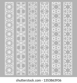 Vector set of line borders with geometric repeating texture. Isolated design elements for page decoration, headline, banners, wedding invitation cards. Fashion white lace collection