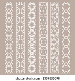 Vector set of line borders with geometric repeating texture. Isolated design elements for page decoration, headline, banners, wedding invitation cards. Fashion white lace collection