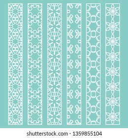 Vector set of line borders with geometric repeating texture. Isolated design elements for page decoration, headline, banners, wedding invitation cards. Fashion white lace collection