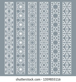 Vector set of line borders with geometric repeating texture. Isolated design elements for page decoration, headline, banners, wedding invitation cards. Fashion white lace collection