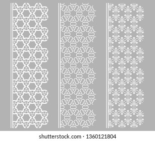 Vector set of line borders with geometric repeating texture. Isolated design elements for page decoration, headline, banners, wedding invitation cards. Fashion white lace collection