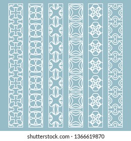 Vector set of line borders with geometric repeating texture. Isolated design elements for page decoration, headline, banners, wedding invitation cards. Fashion white lace collection