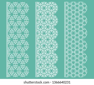 Vector set of line borders with geometric repeating texture. Isolated design elements for page decoration, headline, banners, wedding invitation cards. Fashion white lace collection