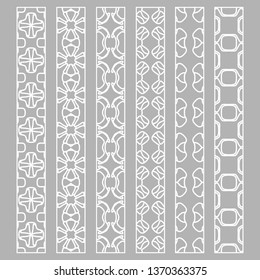 Vector set of line borders with geometric repeating texture. Isolated design elements for page decoration, headline, banners, wedding invitation cards. Fashion white lace collection