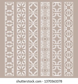 Vector set of line borders with geometric repeating texture. Isolated design elements for page decoration, headline, banners, wedding invitation cards. Fashion white lace collection