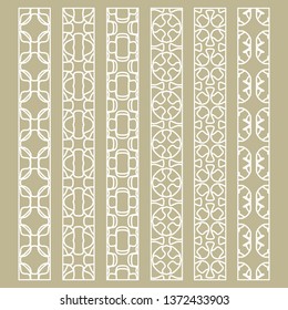 Vector set of line borders with geometric repeating texture. Isolated design elements for page decoration, headline, banners, wedding invitation cards. Fashion white lace collection