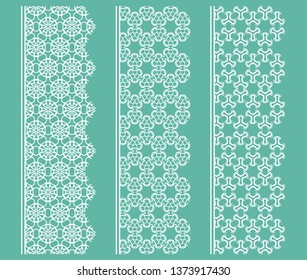 Vector set of line borders with geometric repeating texture. Isolated design elements for page decoration, headline, banners, wedding invitation cards. Fashion white lace collection