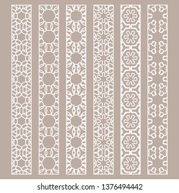 Vector set of line borders with geometric repeating texture. Isolated design elements for page decoration, headline, banners, wedding invitation cards. Fashion white lace collection