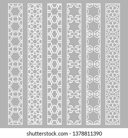 Vector set of line borders with geometric repeating texture. Isolated design elements for page decoration, headline, banners, wedding invitation cards. Fashion white lace collection