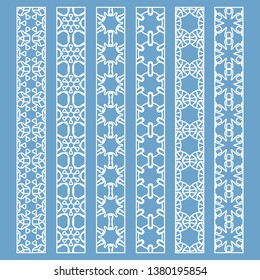 Vector set of line borders with geometric repeating texture. Isolated design elements for page decoration, headline, banners, wedding invitation cards. Fashion white lace collection