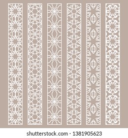 Vector set of line borders with geometric repeating texture. Isolated design elements for page decoration, headline, banners, wedding invitation cards. Fashion white lace collection