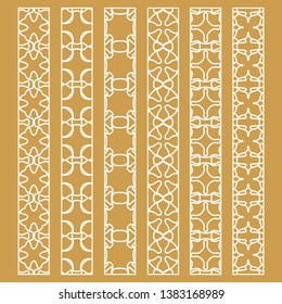 Vector set of line borders with geometric repeating texture. Isolated design elements for page decoration, headline, banners, wedding invitation cards. Fashion white lace collection