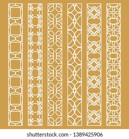 Vector set of line borders with geometric repeating texture. Isolated design elements for page decoration, headline, banners, wedding invitation cards. Fashion white lace collection