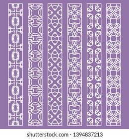 Vector set of line borders with geometric repeating texture. Isolated design elements for page decoration, headline, banners, wedding invitation cards. Fashion white lace collection