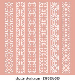 Vector set of line borders with geometric repeating texture. Isolated design elements for page decoration, headline, banners, wedding invitation cards. Fashion white lace collection