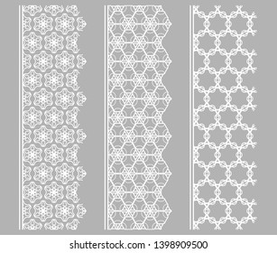 Vector set of line borders with geometric repeating texture. Isolated design elements for page decoration, headline, banners, wedding invitation cards. Fashion white lace collection