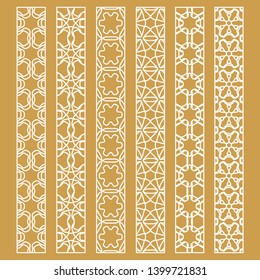 Vector set of line borders with geometric repeating texture. Isolated design elements for page decoration, headline, banners, wedding invitation cards. Fashion white lace collection