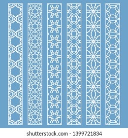 Vector set of line borders with geometric repeating texture. Isolated design elements for page decoration, headline, banners, wedding invitation cards. Fashion white lace collection