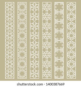 Vector set of line borders with geometric repeating texture. Isolated design elements for page decoration, headline, banners, wedding invitation cards. Fashion white lace collection