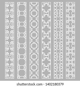 Vector set of line borders with geometric repeating texture. Isolated design elements for page decoration, headline, banners, wedding invitation cards. Fashion white lace collection