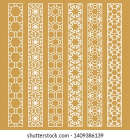 Vector set of line borders with geometric repeating texture. Isolated design elements for page decoration, headline, banners, wedding invitation cards. Fashion white lace collection