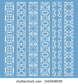 Vector set of line borders with geometric repeating texture. Isolated design elements for page decoration, headline, banners, wedding invitation cards. Fashion white lace collection