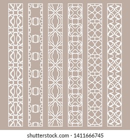 Vector set of line borders with geometric repeating texture. Isolated design elements for page decoration, headline, banners, wedding invitation cards. Fashion white lace collection