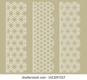 Vector set of line borders with geometric repeating texture. Isolated design elements for page decoration, headline, banners, wedding invitation cards. Fashion white lace collection