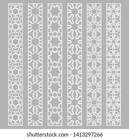 Vector set of line borders with geometric repeating texture. Isolated design elements for page decoration, headline, banners, wedding invitation cards. Fashion white lace collection