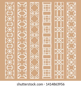 Vector set of line borders with geometric repeating texture. Isolated design elements for page decoration, headline, banners, wedding invitation cards. Fashion white lace collection