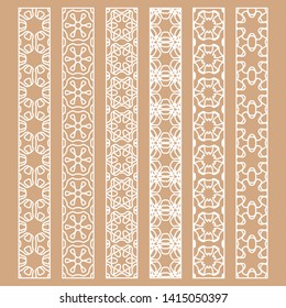 Vector set of line borders with geometric repeating texture. Isolated design elements for page decoration, headline, banners, wedding invitation cards. Fashion white lace collection