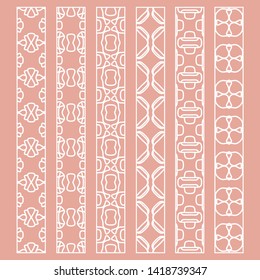 Vector set of line borders with geometric repeating texture. Isolated design elements for page decoration, headline, banners, wedding invitation cards. Fashion white lace collection