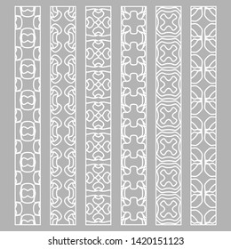 Vector set of line borders with geometric repeating texture. Isolated design elements for page decoration, headline, banners, wedding invitation cards. Fashion white lace collection