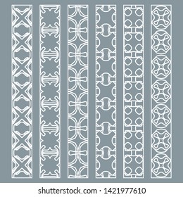 Vector set of line borders with geometric repeating texture. Isolated design elements for page decoration, headline, banners, wedding invitation cards. Fashion white lace collection
