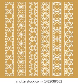 Vector set of line borders with geometric repeating texture. Isolated design elements for page decoration, headline, banners, wedding invitation cards. Fashion white lace collection