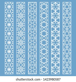 Vector set of line borders with geometric repeating texture. Isolated design elements for page decoration, headline, banners, wedding invitation cards. Fashion white lace collection