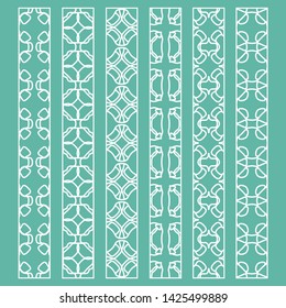 Vector set of line borders with geometric repeating texture. Isolated design elements for page decoration, headline, banners, wedding invitation cards. Fashion white lace collection