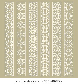 Vector set of line borders with geometric repeating texture. Isolated design elements for page decoration, headline, banners, wedding invitation cards. Fashion white lace collection