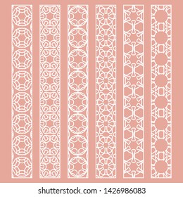 Vector set of line borders with geometric repeating texture. Isolated design elements for page decoration, headline, banners, wedding invitation cards. Fashion white lace collection