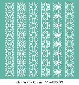 Vector set of line borders with geometric repeating texture. Isolated design elements for page decoration, headline, banners, wedding invitation cards. Fashion white lace collection