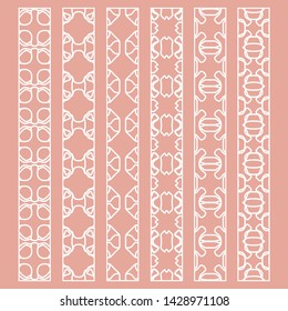 Vector set of line borders with geometric repeating texture. Isolated design elements for page decoration, headline, banners, wedding invitation cards. Fashion white lace collection