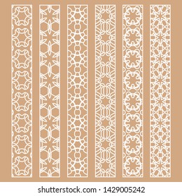 Vector set of line borders with geometric repeating texture. Isolated design elements for page decoration, headline, banners, wedding invitation cards. Fashion white lace collection