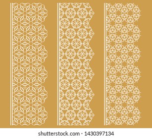 Vector set of line borders with geometric repeating texture. Isolated design elements for page decoration, headline, banners, wedding invitation cards. Fashion white lace collection