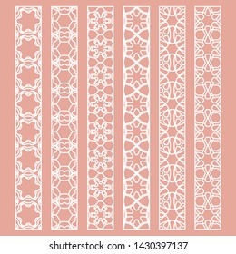 Vector set of line borders with geometric repeating texture. Isolated design elements for page decoration, headline, banners, wedding invitation cards. Fashion white lace collection